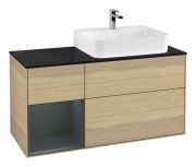 Тумба під раковину Villeroy & Boch Finion 120х50,1 см із підсвічуванням МДФ шпон дуба/скло чорне матове G142HGPC