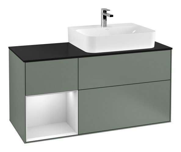 Тумба під раковину Villeroy & Boch Finion 120х50,1 см із підсвічуванням МДФ оливковий матовий лак/скло чорне матове G142MTGM