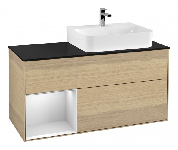 Тумба под раковину Villeroy & Boch Finion 120х50,1 см с подсветкой МДФ шпон дуба/стекло черное матовое G142MTPC