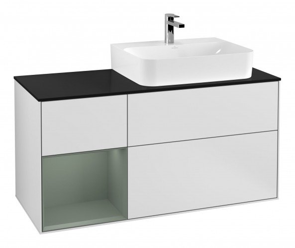 Тумба під раковину Villeroy & Boch Finion 120х50,1 см із підсвічуванням МДФ білий матовий лак/скло чорне матове G142GMMT