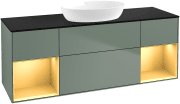 Тумба під раковину Villeroy & Boch Finion 160х50,1 см із підсвічуванням МДФ оливковий матовий лак/скло чорне матове GD02HFGM