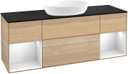 Тумба под раковину Villeroy & Boch Finion 160х50,1 см с подсветкой МДФ шпон дуба/стекло черное матовое GD02MTPC