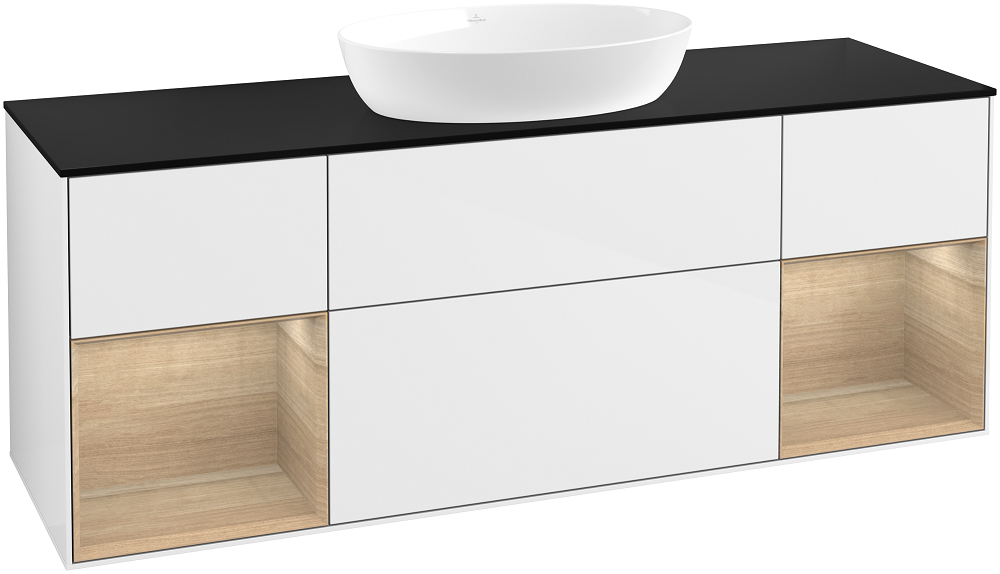 Тумба под раковину Villeroy & Boch Finion 160х50,1 см с подсветкой МДФ глянцевый белый лак/стекло черное матовое GD02PCGF