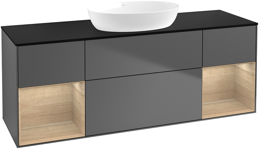 Тумба под раковину Villeroy & Boch Finion 160х50,1 см с подсветкой МДФ антрацит матовый лак/стекло черное матовое GD02PCGK