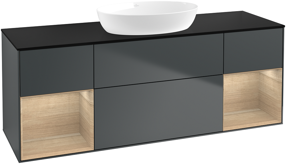 Тумба під раковину Villeroy & Boch Finion 160х50,1 см із підсвічуванням МДФ темно-синій матовий лак/скло чорне матове GD02PCHG