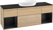 Тумба под раковину Villeroy & Boch Finion 160х50,1 см с подсветкой МДФ шпон дуба/стекло черное матовое GD02PDPC
