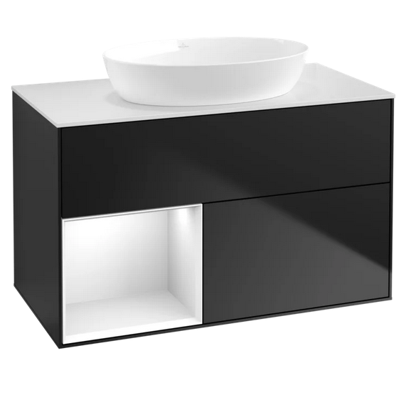 Тумба под раковину Villeroy & Boch Finion 100х50,1 см с подсветкой МДФ черный матовый лак/стекло белое матовое GA11GFPD