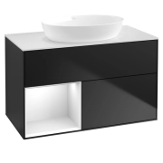 Тумба под раковину Villeroy & Boch Finion 100х50,1 см с подсветкой МДФ черный матовый лак/стекло белое матовое GA11GFPD