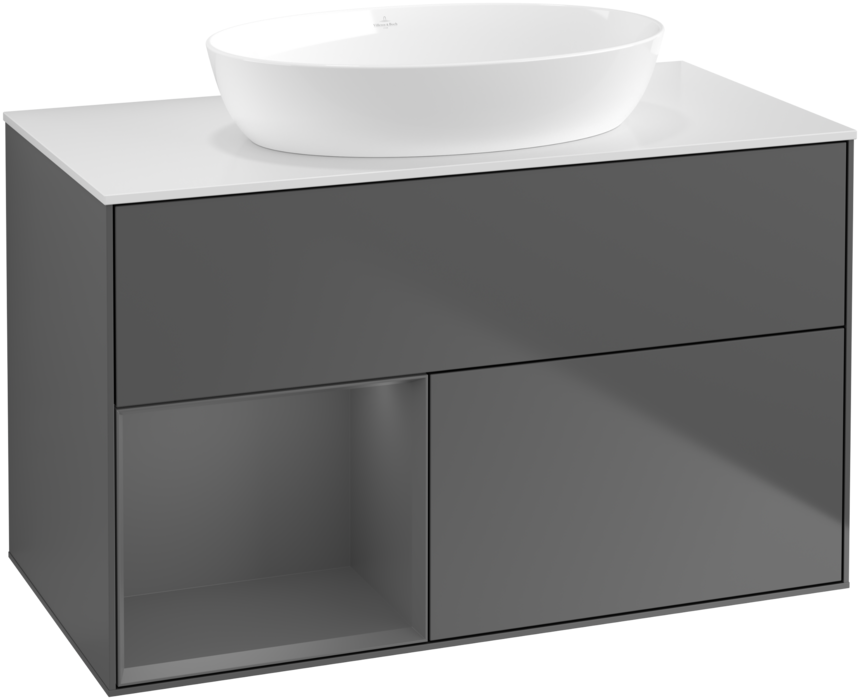 Тумба под раковину Villeroy & Boch Finion 100х50,1 см с подсветкой МДФ антрацит матовый лак/стекло белое матовое GA11GKGK