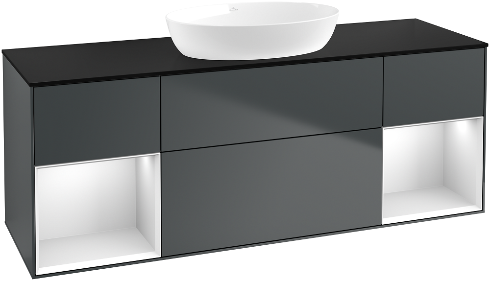 Тумба під раковину Villeroy & Boch Finion 160х50,1 см із підсвічуванням МДФ темно-синій матовий лак/скло чорне матове GD02MTHG