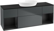 Тумба под раковину Villeroy & Boch Finion 160х50,1 см с подсветкой МДФ темно-синий матовый лак/стекло черное матовое GD02PDHG
