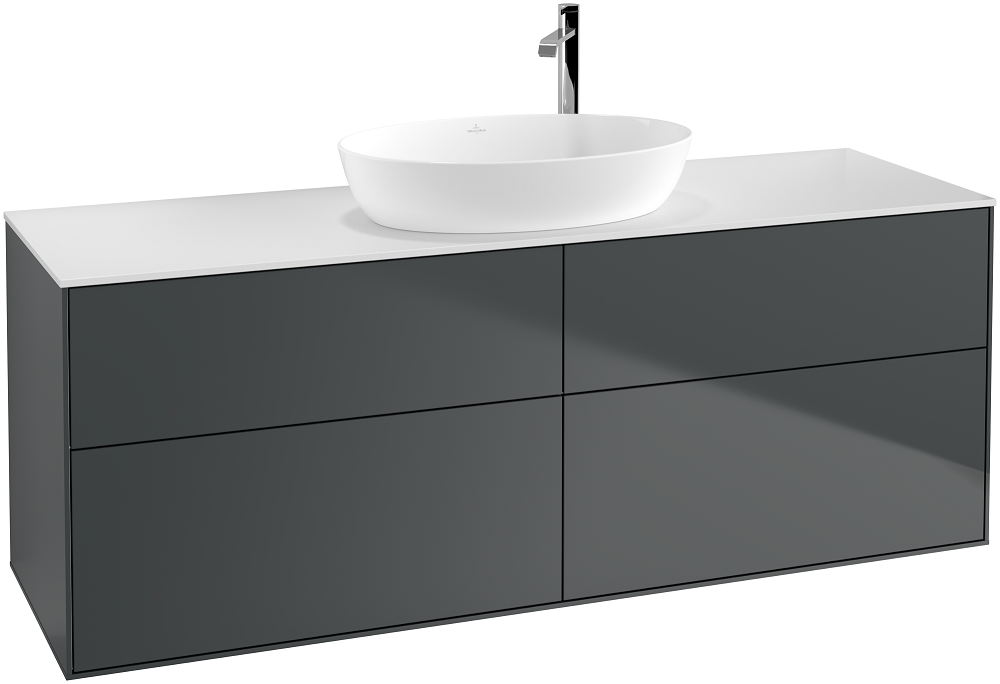 Тумба под раковину Villeroy & Boch Finion 160х50,1 см с подсветкой МДФ темно-синий матовый лак/стекло белое матовое G97100HG