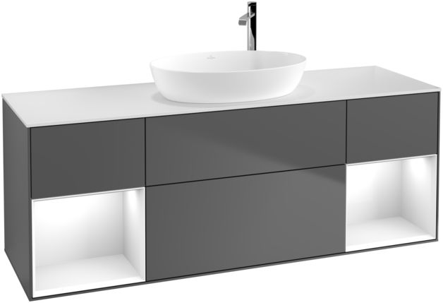 Тумба под раковину Villeroy & Boch Finion 160х50,1 см с подсветкой МДФ антрацит матовый лак/стекло белое матовое F981GFGK