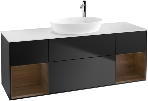 Тумба под раковину Villeroy & Boch Finion 160х50,1 см с подсветкой МДФ черный матовый лак/стекло белое матовое F981GNPD