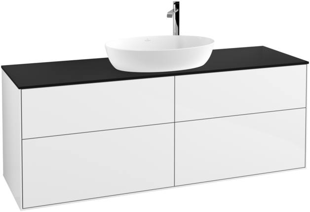 Тумба под раковину Villeroy & Boch Finion 160х50,1 см с подсветкой МДФ глянцевый белый лак/стекло черное матовое G97200GF