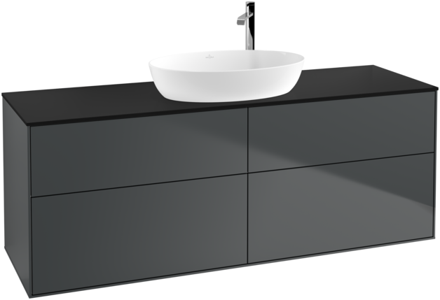 Тумба під раковину Villeroy & Boch Finion 160х50,1 см МДФ темно-синій матовий лак/скло чорне матове F97200HG