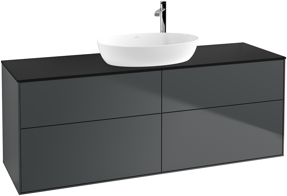 Тумба під раковину Villeroy & Boch Finion 160х50,1 см із підсвічуванням МДФ темно-синій матовий лак/скло чорне матове G97200HG