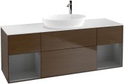 Тумба під раковину Villeroy & Boch Finion 160х50,1 см із підсвічуванням МДФ шпон волоського горіха/скло біле матове F981GKGN