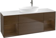 Тумба под раковину Villeroy & Boch Finion 160х50,1 см с подсветкой МДФ шпон грецкого ореха/стекло белое матовое F981GNGN
