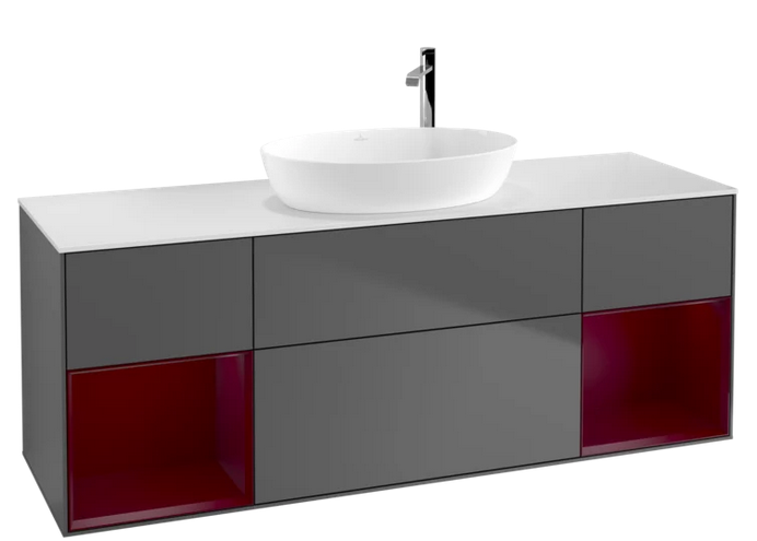 Тумба під раковину Villeroy & Boch Finion 160х50,1 см із підсвічуванням МДФ антрацит матовий лак/скло біле матове F981HBGK