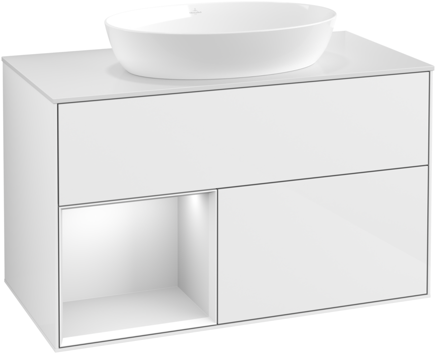 Тумба под раковину Villeroy & Boch Finion 100х50,1 см с подсветкой МДФ глянцевый белый лак/стекло белое матовое GA11MTGF