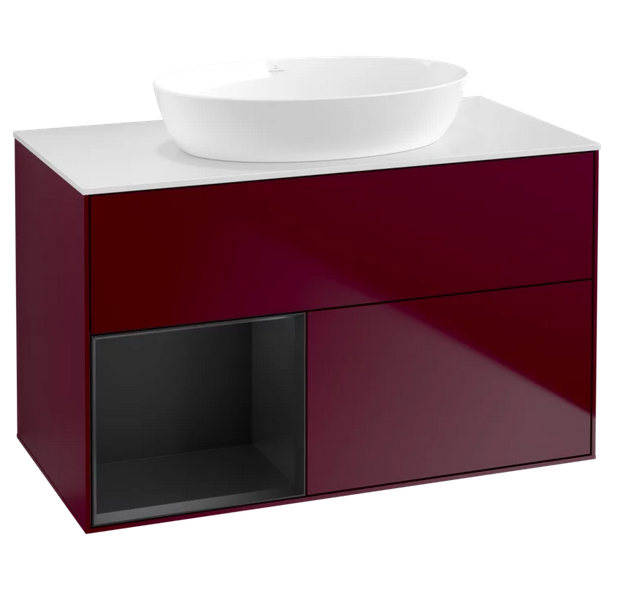 Тумба под раковину Villeroy & Boch Finion 100х50,1 см с подсветкой МДФ пион матовый лак/стекло белое матовое GA11PDHB