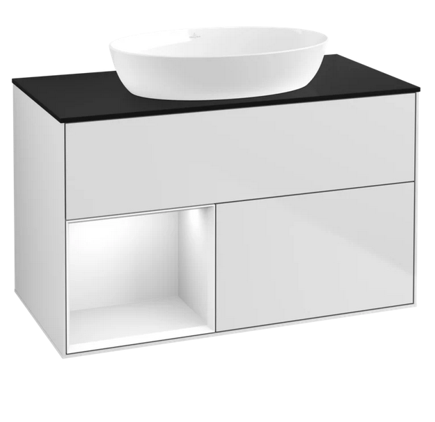 Тумба под раковину Villeroy & Boch Finion 100х50,1 см с подсветкой МДФ белый матовый лак/стекло черное матовое GA12GFMT
