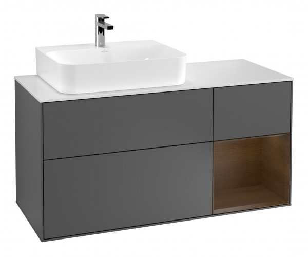 Тумба под раковину Villeroy & Boch Finion 120х50,1 см с подсветкой МДФ антрацит матовый лак/стекло белое матовое F151GNGK