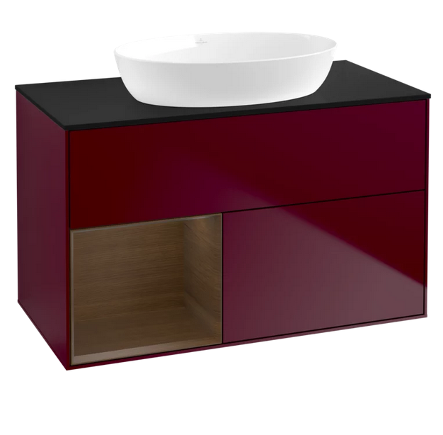 Тумба под раковину Villeroy & Boch Finion 100х50,1 см с подсветкой МДФ пион матовый лак/стекло черное матовое GA12GNHB