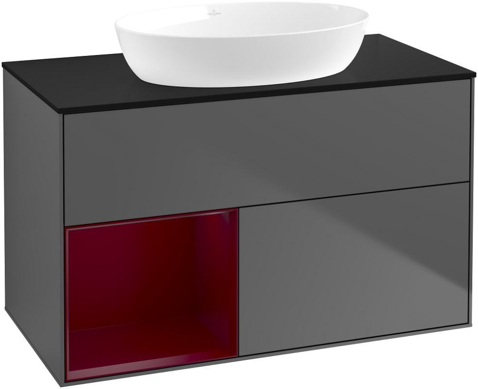 Тумба под раковину Villeroy & Boch Finion 100х50,1 см с подсветкой МДФ антрацит матовый лак/стекло черное матовое GA12HBGK