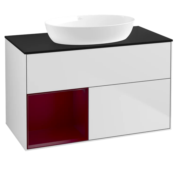 Тумба под раковину Villeroy & Boch Finion 100х50,1 см с подсветкой МДФ белый матовый лак/стекло черное матовое GA12HBMT