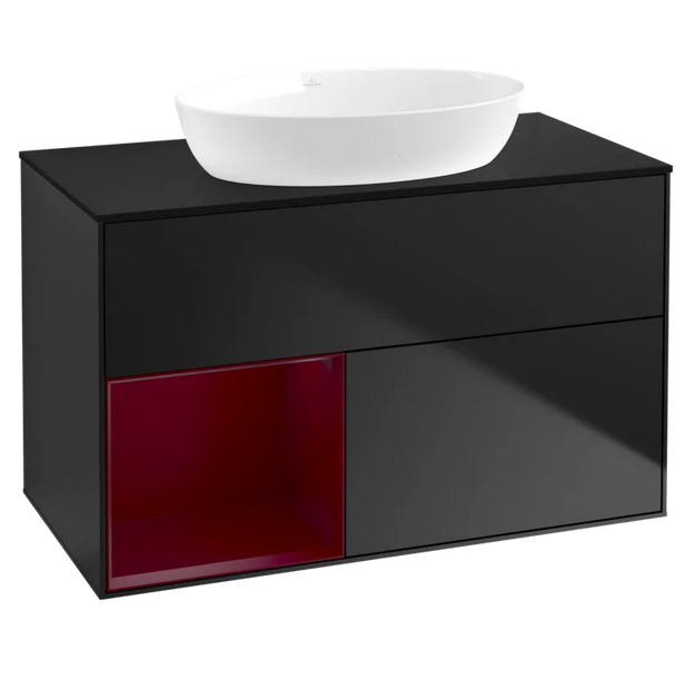 Тумба под раковину Villeroy & Boch Finion 100х50,1 см с подсветкой МДФ черный матовый лак/стекло черное матовое GA12HBPD