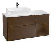 Тумба под раковину Villeroy & Boch Finion 120х50,1 см с подсветкой МДФ шпон грецкого ореха/стекло белое матовое F151GNGN