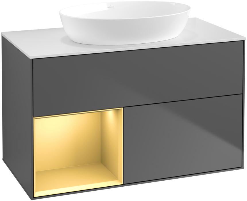 Тумба під раковину Villeroy & Boch Finion 100х50,1 см з підсвічуванням антрацит матовий лак/скло біле матове GA11HFGK
