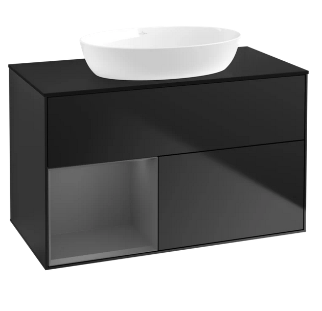 Тумба под раковину Villeroy & Boch Finion 100х50,1 см с подсветкой МДФ черный матовый лак/стекло черное матовое GA12GKPD