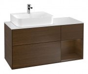 Тумба під раковину Villeroy & Boch Finion 120х50,1 см із підсвічуванням МДФ шпон волоського горіха/скло біле матове F151GNGN