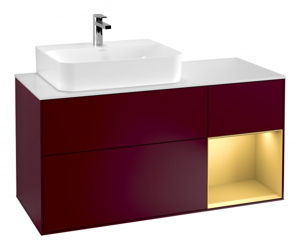 Тумба под раковину Villeroy & Boch Finion 120х50,1 см с подсветкой МДФ пион матовый лак/стекло белое матовое F151HFHB