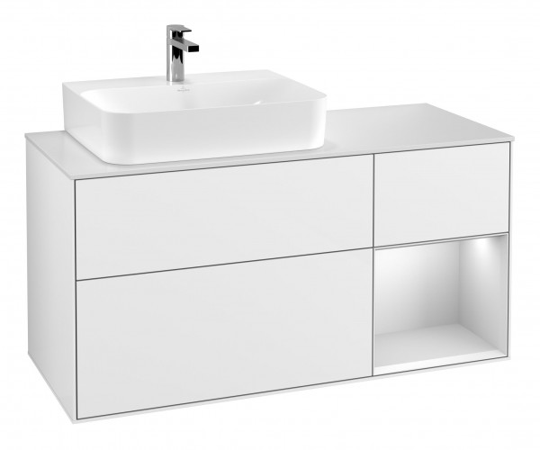 Тумба під раковину Villeroy & Boch Finion 120х50,1 см із підсвічуванням МДФ білий глянцевий лак/скло біле матове F151MTGF