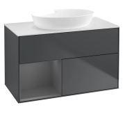 Тумба под раковину Villeroy & Boch Finion 100х50,1 см с подсветкой МДФ темно-синий матовый лак/стекло белое матовое GA11GKHG