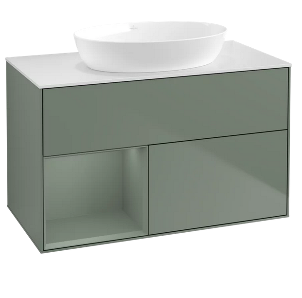 Тумба под раковину Villeroy & Boch Finion 100х50,1 см с подсветкой МДФ оливковый матовый лак/стекло белое матовое GA11GMGM