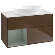 Тумба под раковину Villeroy & Boch Finion 100х50,1 см с подсветкой МДФ шпон грецкого ореха/стекло белое матовое GA11GMGN