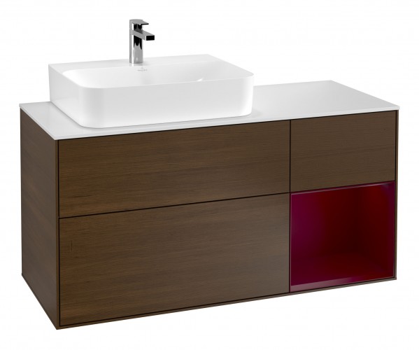 Тумба под раковину Villeroy & Boch Finion 120х50,1 см с подсветкой МДФ шпон грецкого ореха/стекло белое матовое F151HBGN