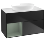 Тумба под раковину Villeroy & Boch Finion 100х50,1 см с подсветкой МДФ черный матовый лак/стекло белое матовое GA11GMPD