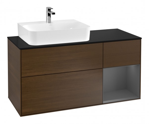 Тумба под раковину Villeroy & Boch Finion 120х50 ,1 см с подсветкой МДФ шпон грецкого ореха/стекло черное матовое F152GKGN