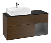 Тумба под раковину Villeroy & Boch Finion 120х50 ,1 см с подсветкой МДФ шпон грецкого ореха/стекло черное матовое F152GKGN