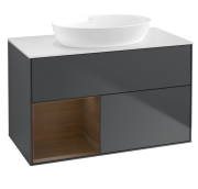 Тумба под раковину Villeroy & Boch Finion 100х50,1 см с подсветкой МДФ темно-синий матовый лак/стекло белое матовое GA11GNHG