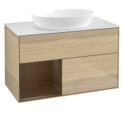 Тумба под раковину Villeroy & Boch Finion 100х50,1 см с подсветкой МДФ шпон дуба/стекло белое матовое GA11GNPC