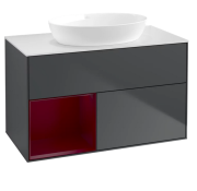 Тумба під раковину Villeroy & Boch Finion 100х50,1 см із підсвічуванням МДФ темно-синій матовий лак/скло біле матове GA11HBHG