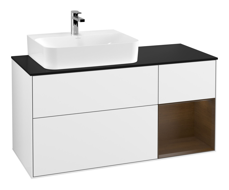 Тумба под раковину Villeroy & Boch Finion 120х50,1 см с подсветкой МДФ глянцевый белый лак/стекло черное матовое F152GNGF