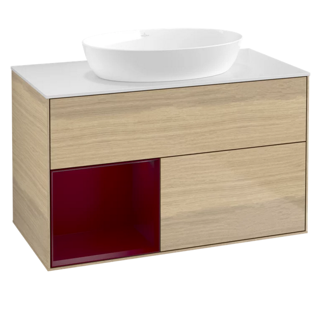 Тумба под раковину Villeroy & Boch Finion 100х50,1 см с подсветкой МДФ шпон дуба/стекло белое матовое GA11HBPC